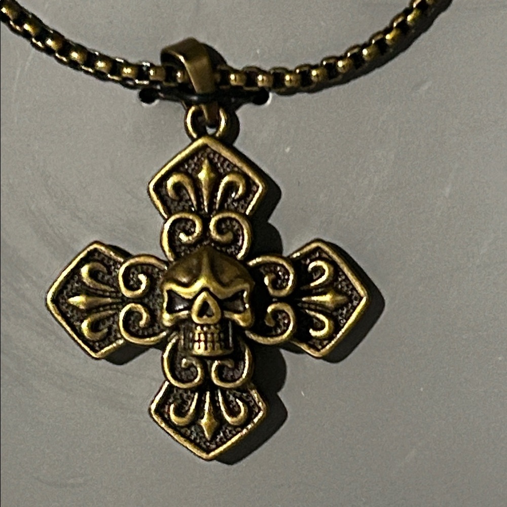 Ed Hardy Gold Skull Cross Pendant Necklace